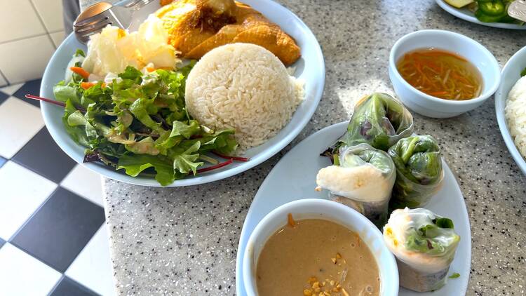 Thien Tam Vegetarian Restaurant Hainain chicken and goi cuon