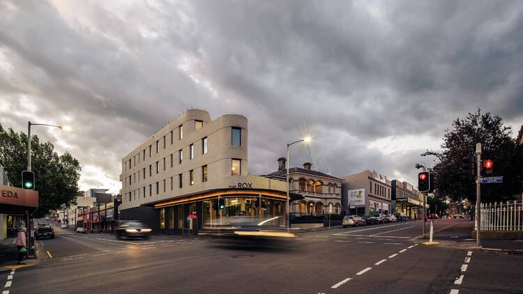 Street view of building hotel