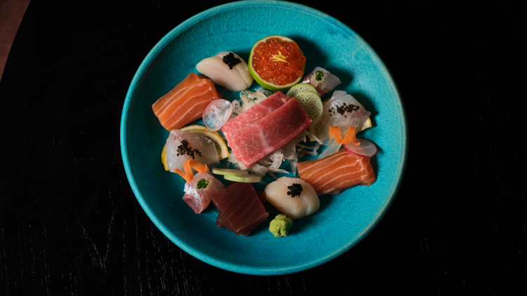 Plate of freshly prepared sashimi.