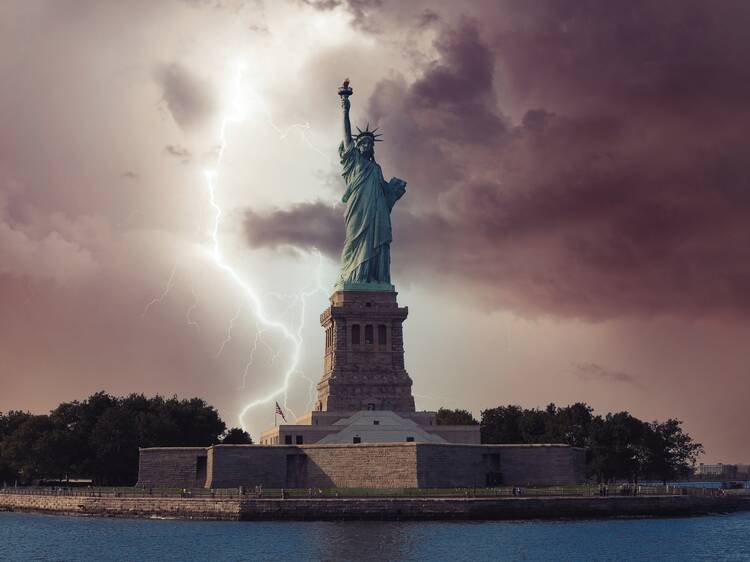 See lightning strike the Statue of Liberty during yesterday’s crazy storm
