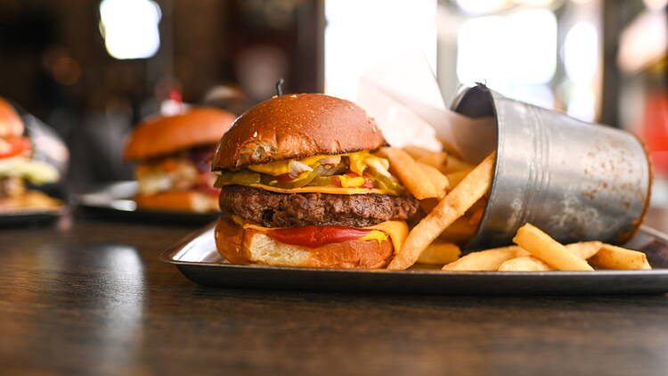 Smash burger with fries A&B Burgers 