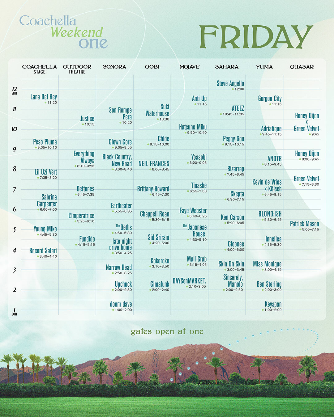 Coachella weekend schedule on one Friday