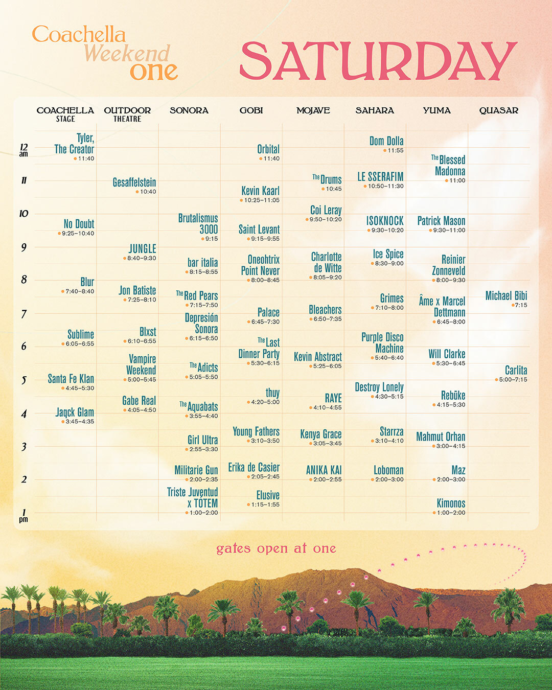 Coachella weekend one Saturday schedule
