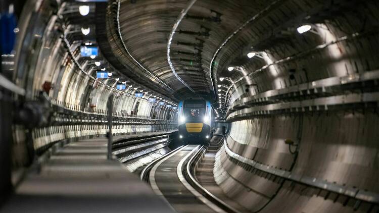 A train travelling through a tunnel. 