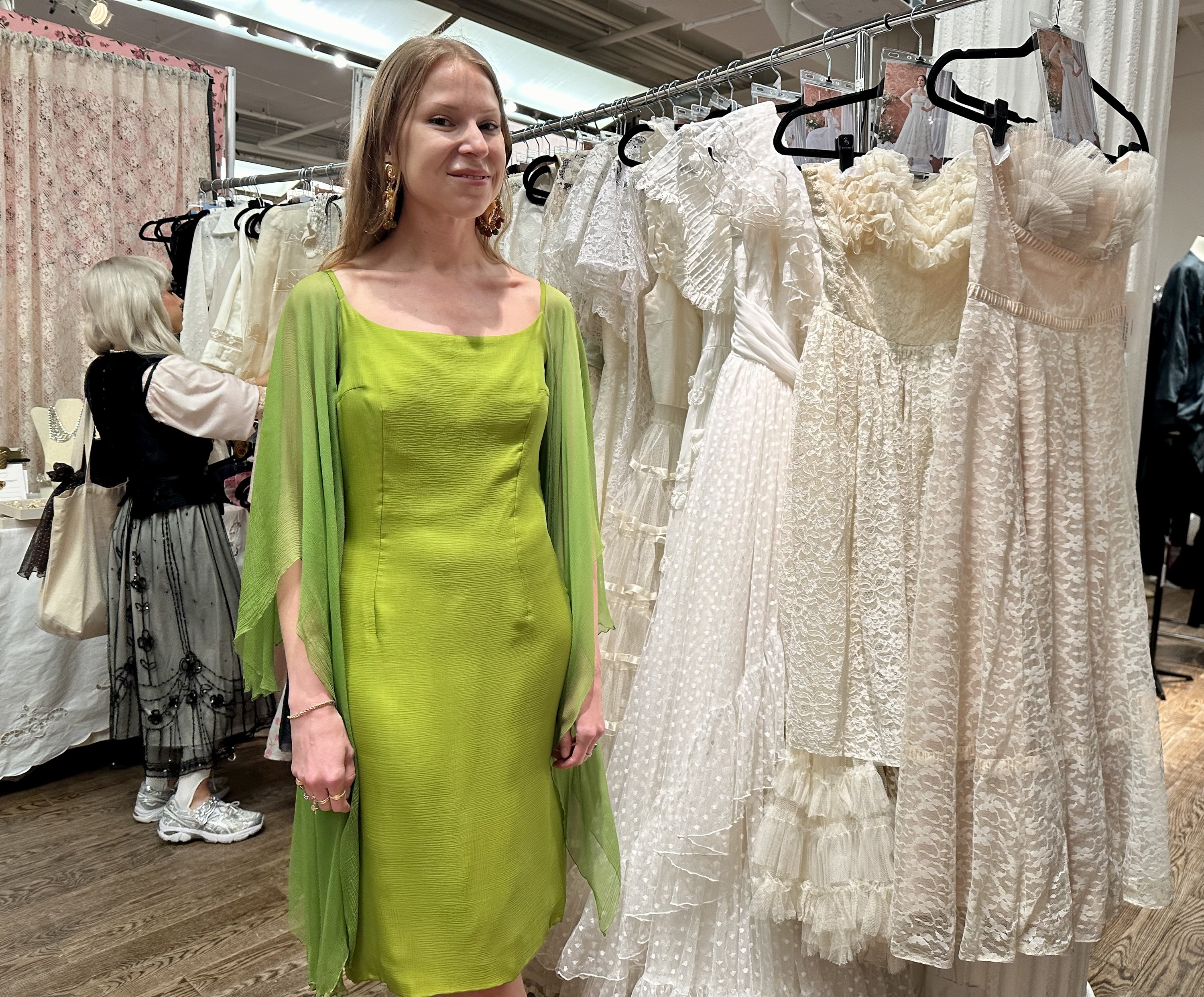 Brie Zabierek-DaCosta with her vintage bridal collection.