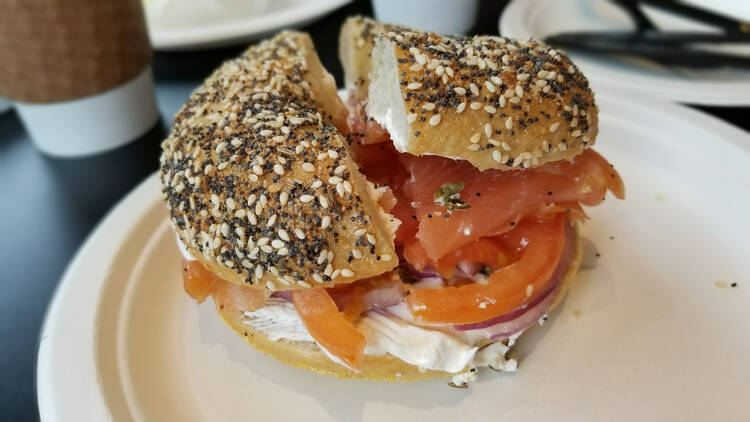 Bagel, lox and cream cheese