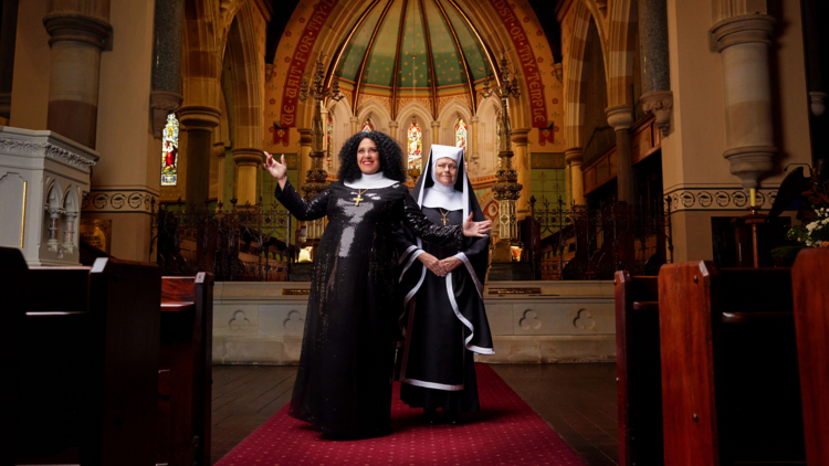 Casey Donovan and Genevieve Lemon dressed as nuns for Sister Act the musical