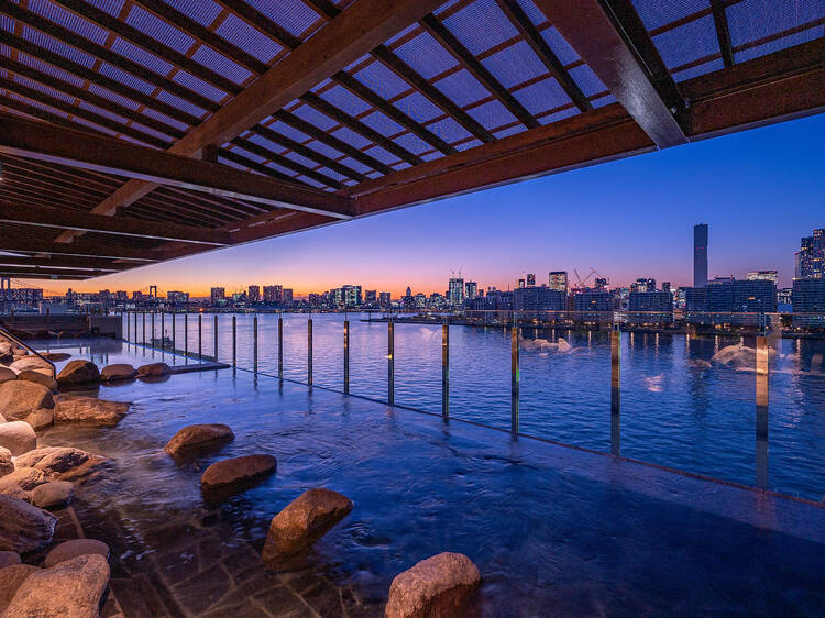 Soaking your feet while looking out across the city