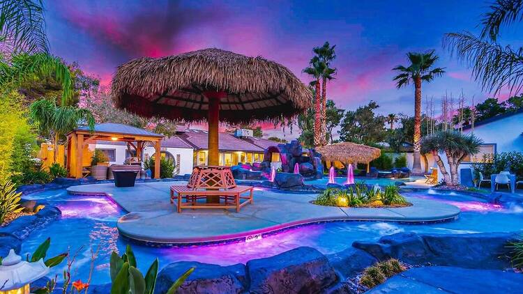 The pool-side pad in a tropical, gated resort