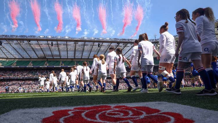 England Women’s rugby team walking out at Twickenham Stadium
