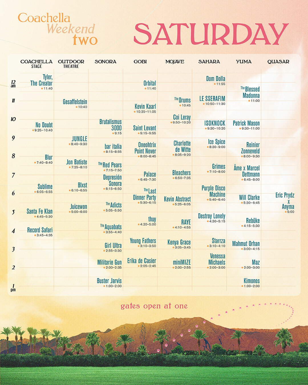 Coachella weekend two Saturday schedule