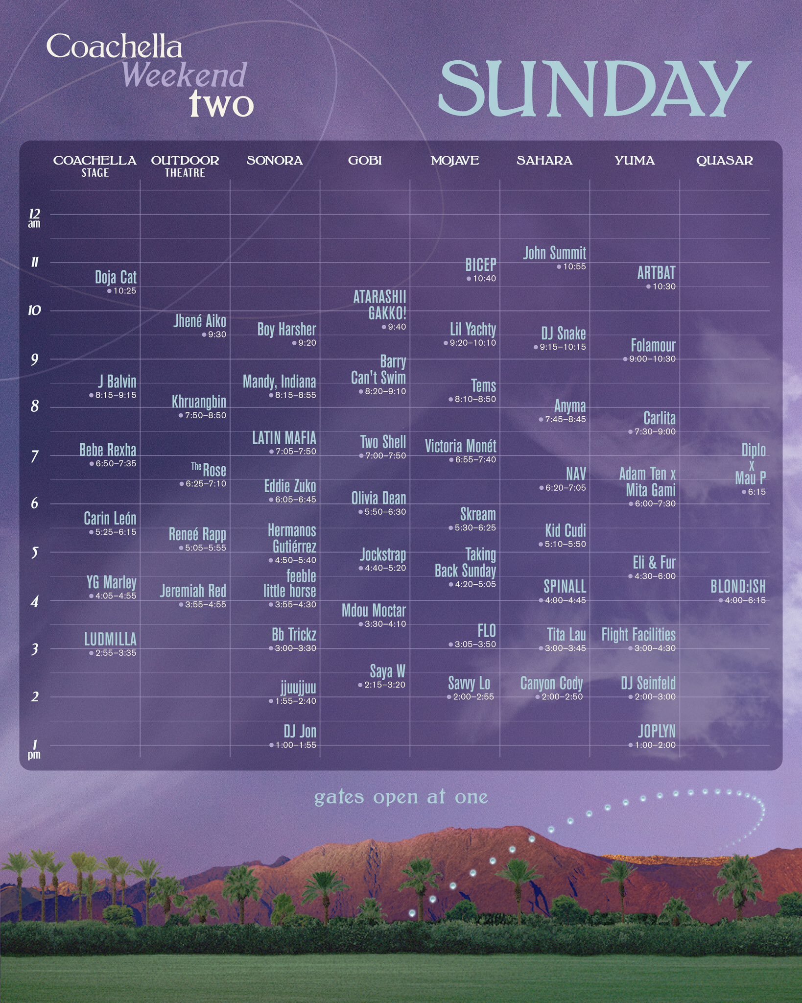 Coachella weekend two Sunday schedule