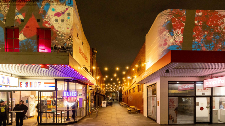 Illuminated shopfronts in Footscray