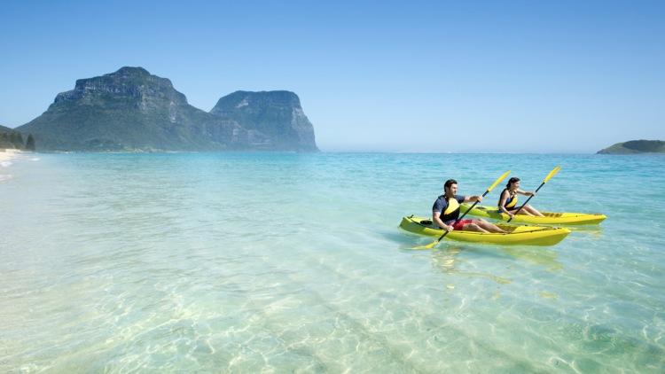 Couple kayaking at Lord Howe Island