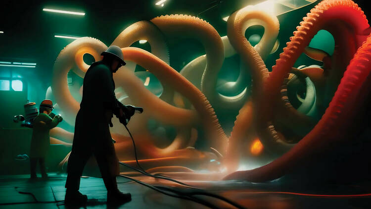 Person spraying tentacles