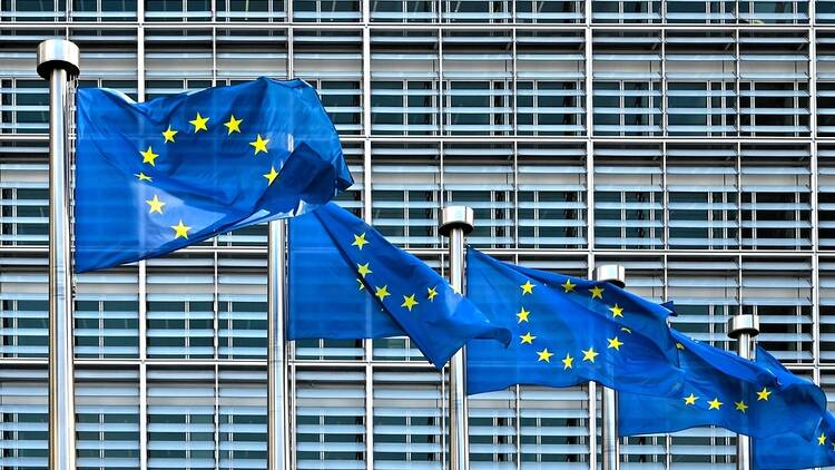 European Union flags in Brussels