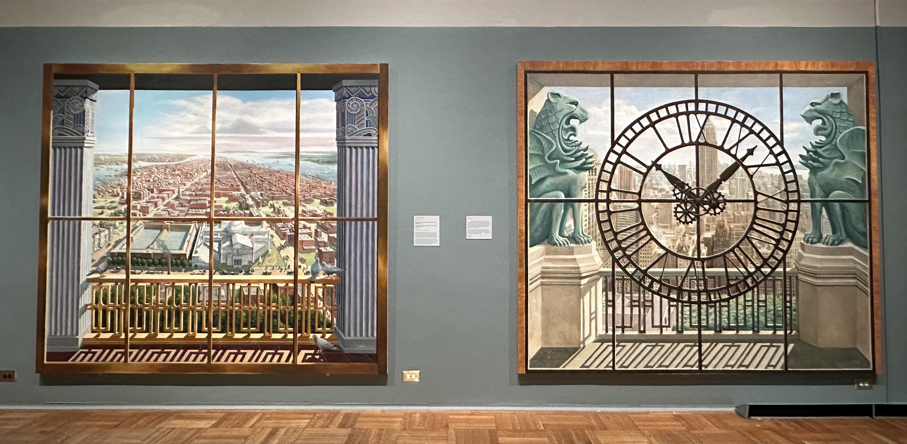 Paintings by Richard Haas looking out onto Manhattan.