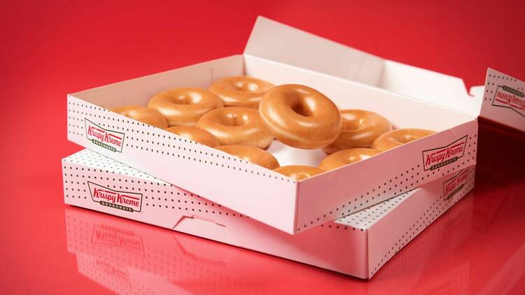 Box of Krispy Kreme's original glazed doughnuts.