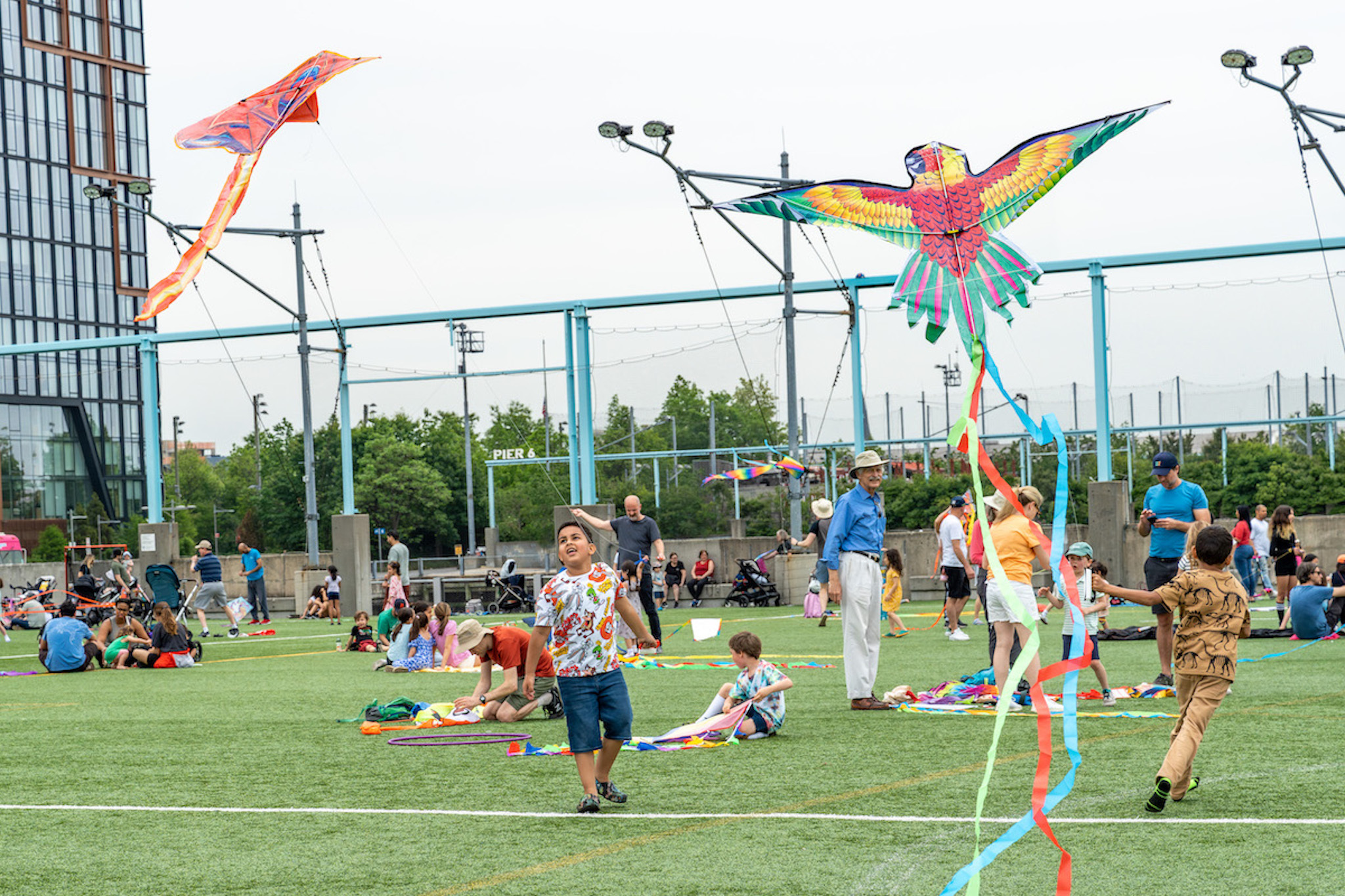 A child flies a kite.