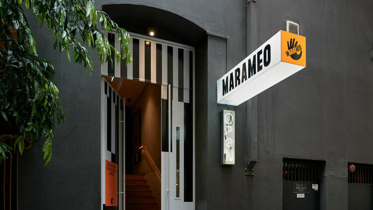 Entrance sign to Italian CBD restaurant Marameo. 