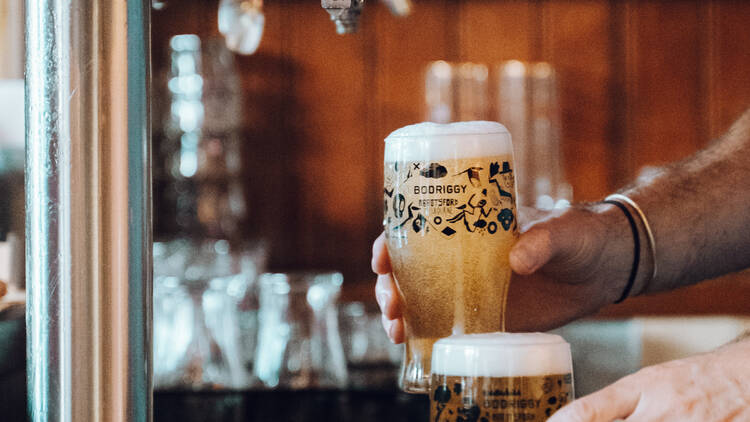 Bartender pouring a tap beer.