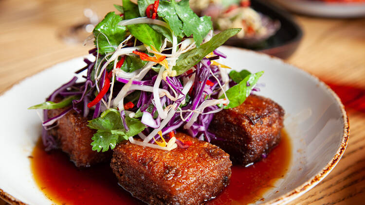 Pork belly dish at Red Spice Road.