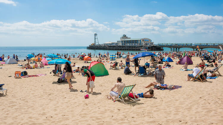Beach at Bournemouth in the sun