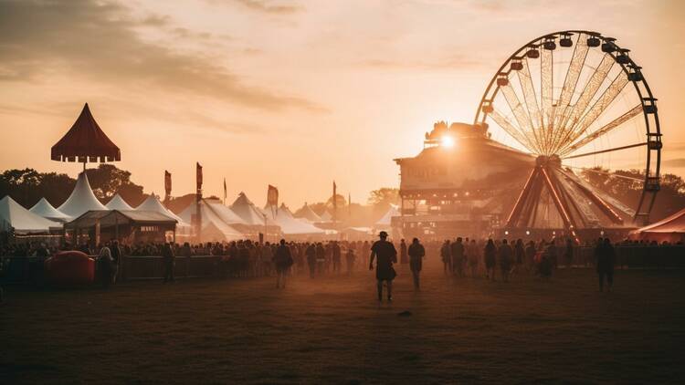 Sunset at a music festival