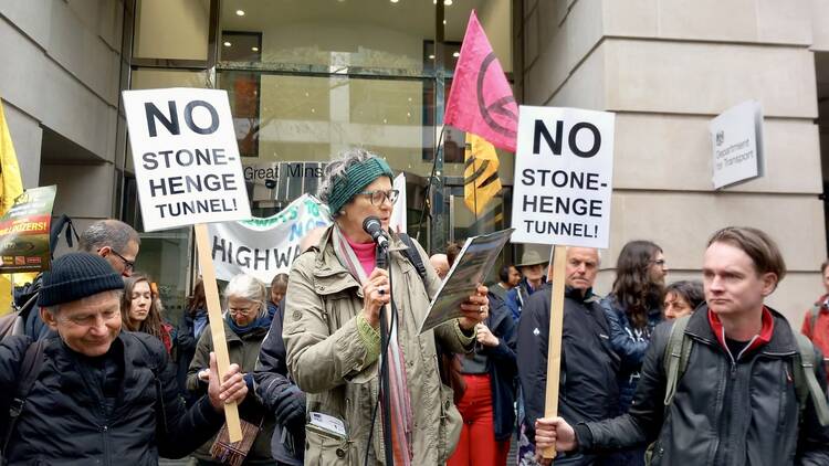 Protestors for the Stonehenge tunnel