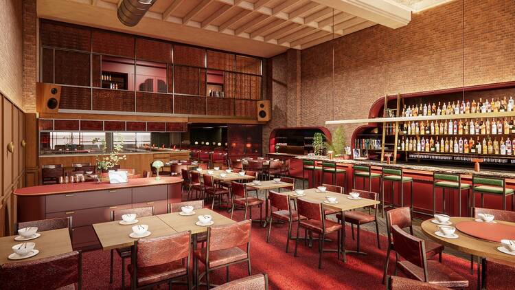 Image render of a contemporary Cantonese restaurant.