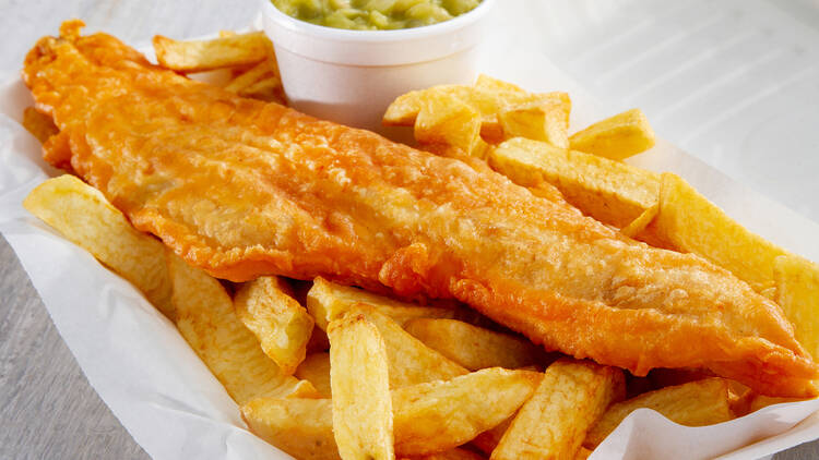 Battered fish and chips