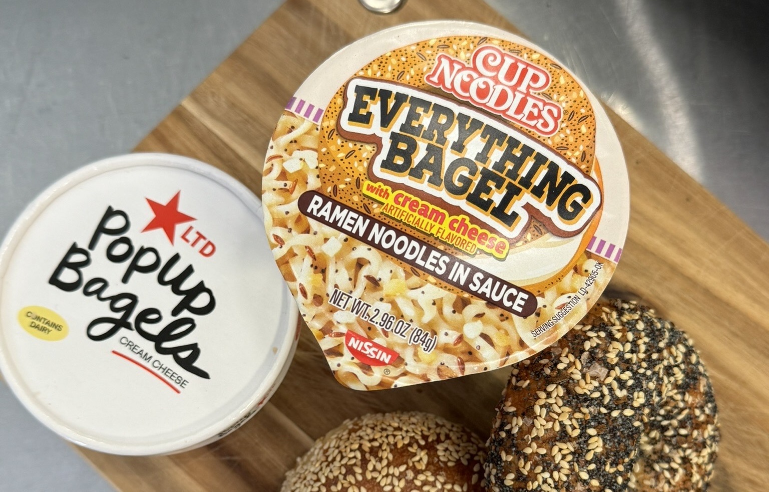 PopUp Bagels just launched limited-edition Cup Noodles cream cheese