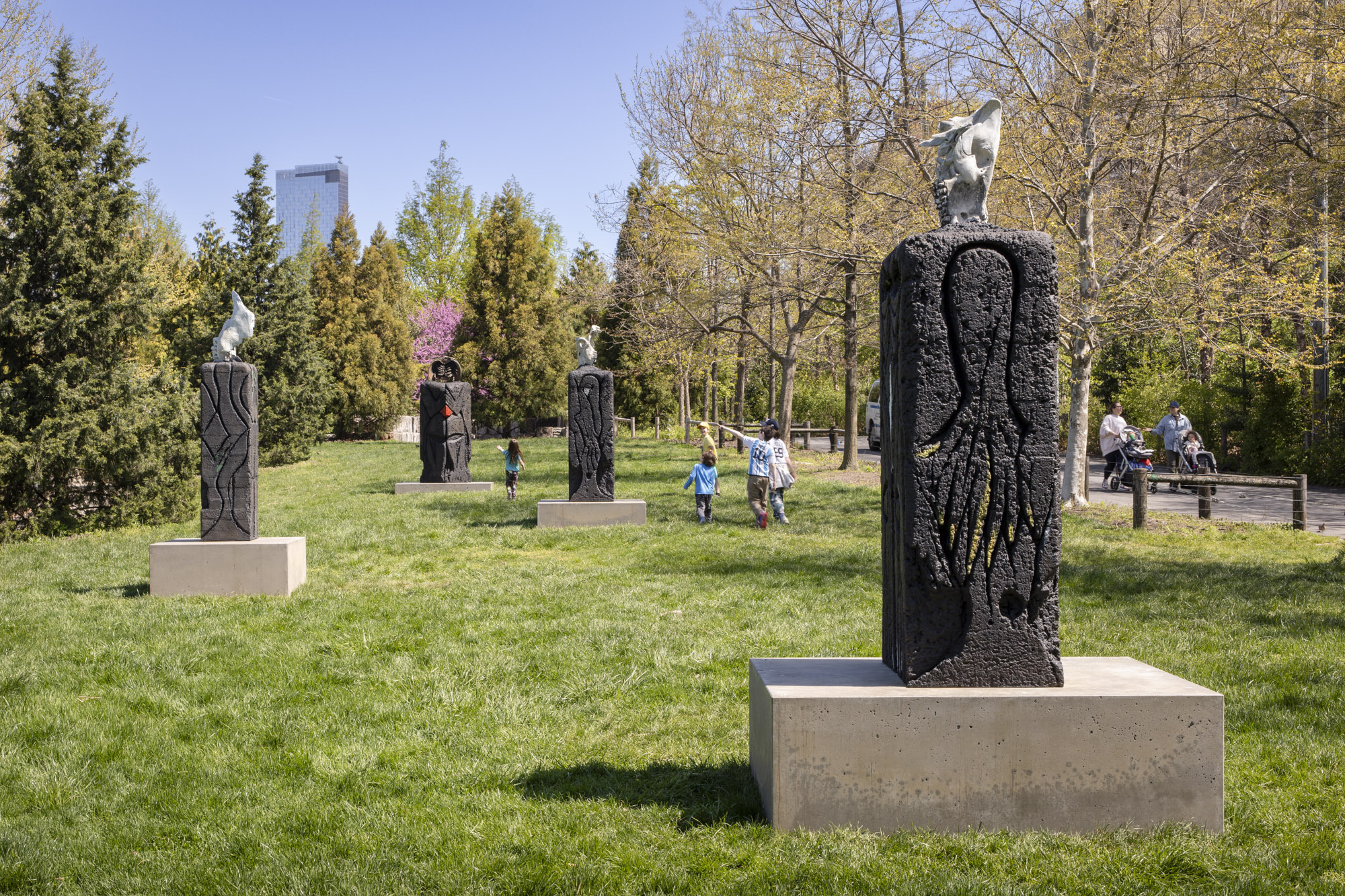 Four sculptures in Brooklyn Bridge Park.