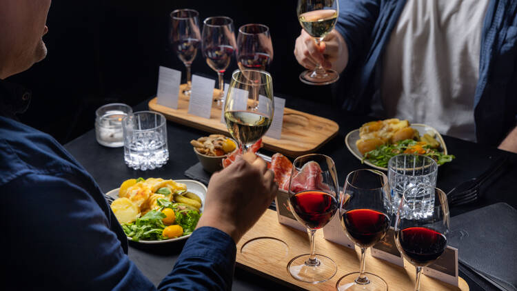 Wine flight with a raclette cheese supper.