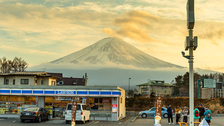 Yamanashi, Japan, Lawson store with Mount Fiji view