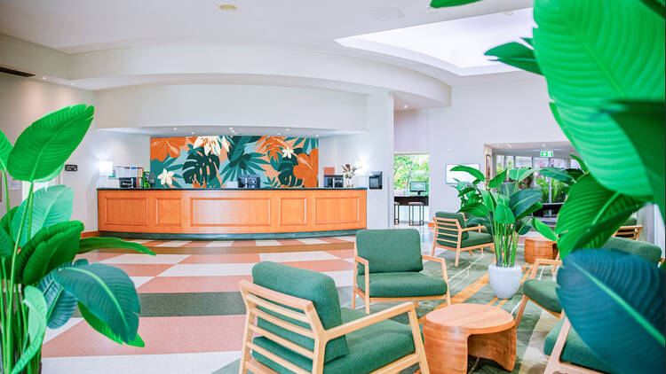 Tropical hotel lobby