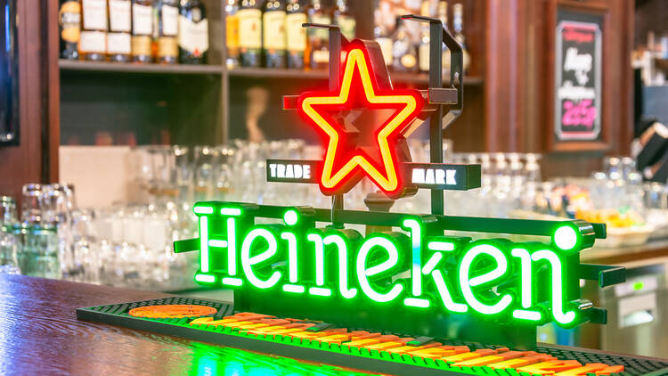 Heineken logo in a bar