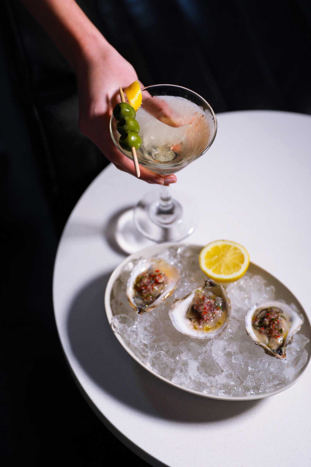 Oysters and martini at Oh Boy Supply & Record Cafe