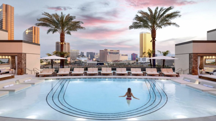 Crockfords hotel image from the Time Out Las Vegas review, showing the rooftop swimming pool and city views