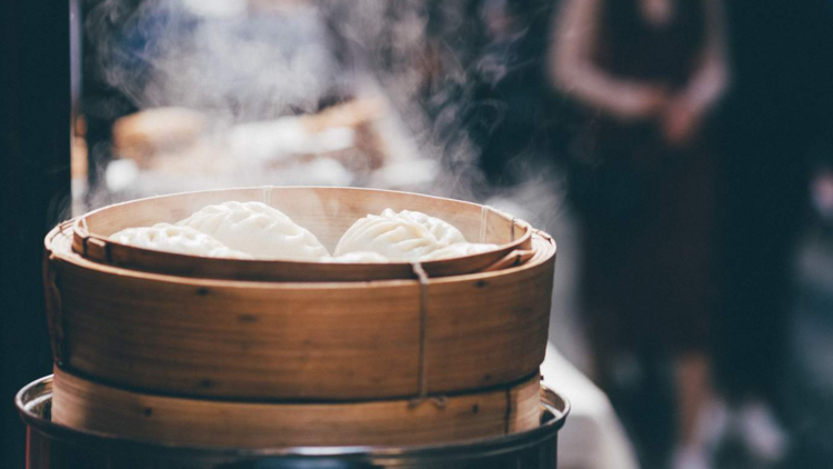Basket of steamed dumplings.