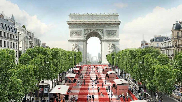 パリのシャンゼリゼ通りで巨大ピクニックが開催