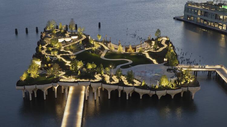 arial view of Little Island park in Manhattan 