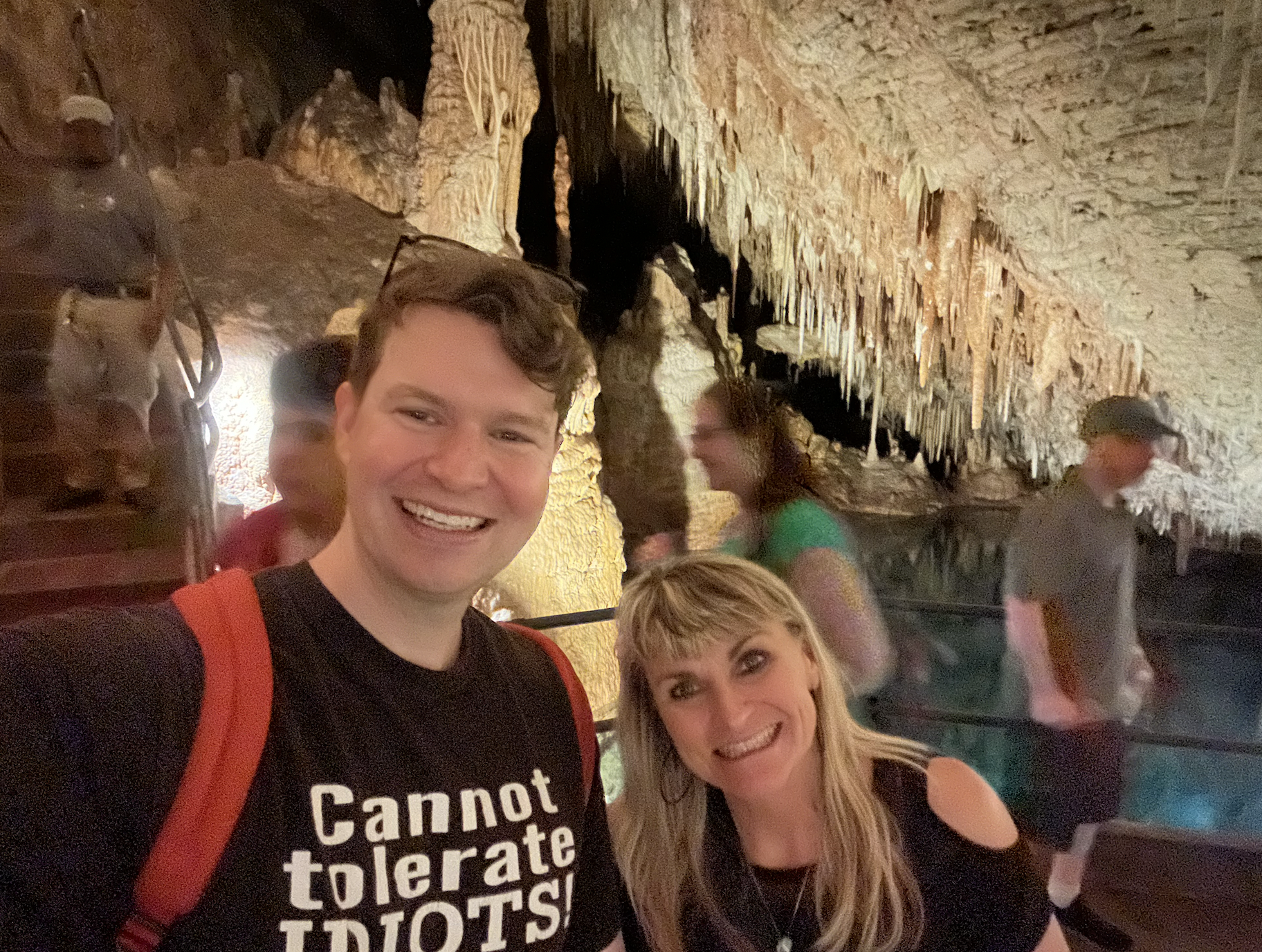 Zach Zimmerman and his mom inside the Crystal Caves
