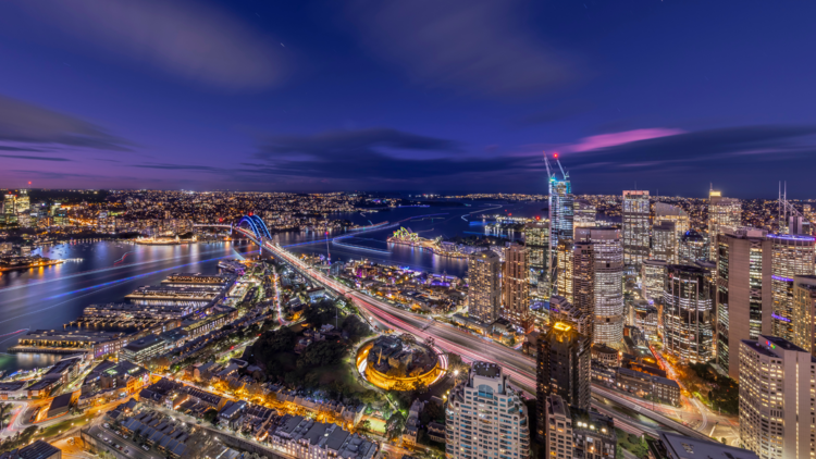 Views of Harbour Lights installations from Barangaroo, Vivid Sydney 2022