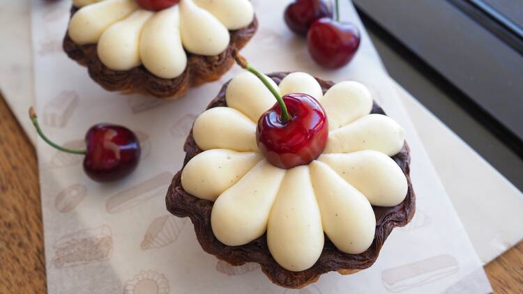 Chocolate tart with a cherry
