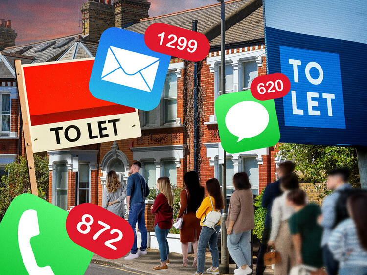 A collage of 'to let' signs and a busy street 