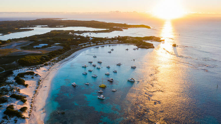 Aerial view of Longreach Bay at sunset, Rottnest Island 