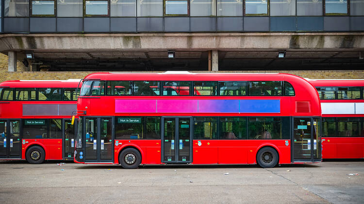London buses lined up