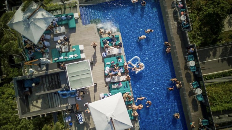 Aerial view of The Outpost Hotel sentosa pool 