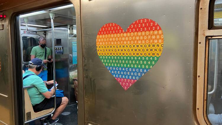 an LGBTQ heart on the NY subway 